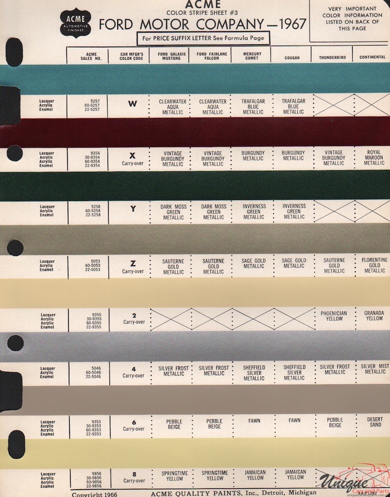 1967 Ford Paint Charts Acme 3